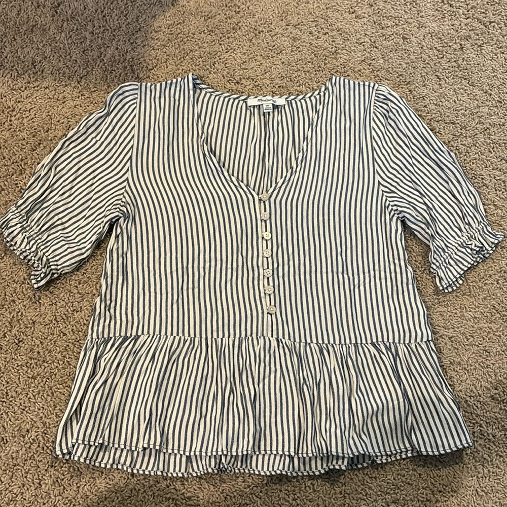 Women’s Madewell Blouse, Navy and Cream stripped